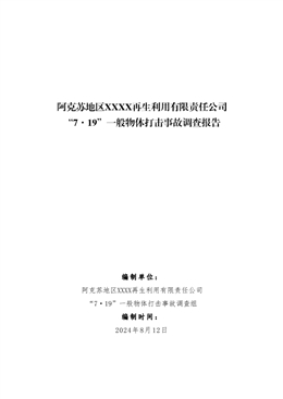 阿克蘇地區(qū)XXXX再生利用有限責任公司“7·19”一般物體打擊事故調(diào)查報告