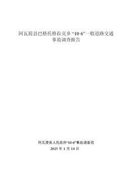 阿瓦提縣巴格托格拉克鄉“10·6”一般道路交通事故調查報告