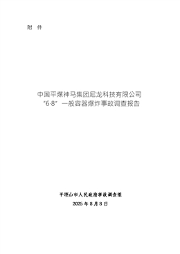 中國平煤神馬集團尼龍科技有限公司“6·8”一般容器爆炸事故調查報告