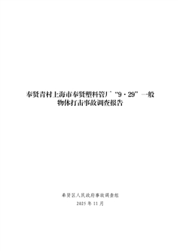 上海市奉賢塑料管廠“9·29”一般物體打擊事故調(diào)查報告