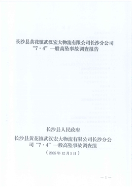 長沙縣黃花鎮武漢宏大物流有限公司長沙分公司“7·4”一般高墜事故調查報告
