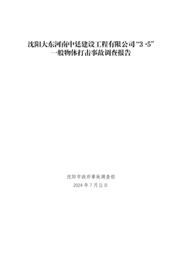 沈陽大東河南中廷建設工程有限公司“3·5”一般物體打擊事故調查報告
