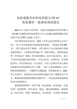 雙流成都禾田科技有限公司“2·18”一般亡人事故調查報告