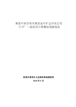 萊蕪牛泉濟(jì)南市萊蕪金牛礦業(yè)開(kāi)發(fā)公司“3·17”一般冒頂片幫事故調(diào)查報(bào)告