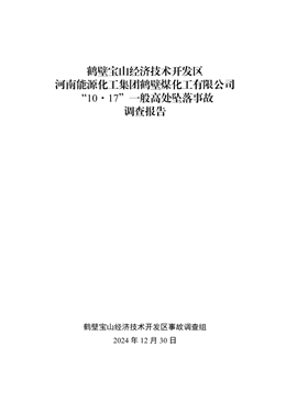 河南能源化工集團(tuán)鶴壁煤化工有限公司“10·17”一般高處墜落事故調(diào)查報告